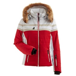 NILS Oslo Faux Fur Jacket Women's in Red White and Fawn
